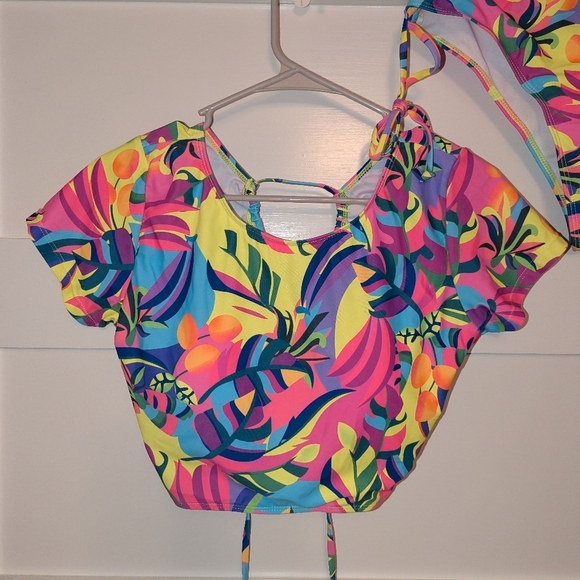 Women's neon colored floral bikini set size XL. Like New Bright colored swimsuit - Picture 2 of 4